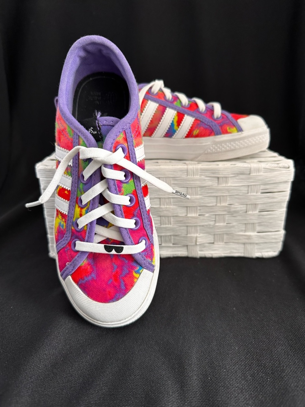 Adidas Kids Sz. 1 “The Simpson’s” Multicolor Tie-Dye Canvas Sneakers Purple Trim